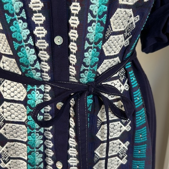 Anthropologie Tiny Nadia Shift Dress Embroidered Split Neck Blue Green Sz S NEW - Picture 6 of 15